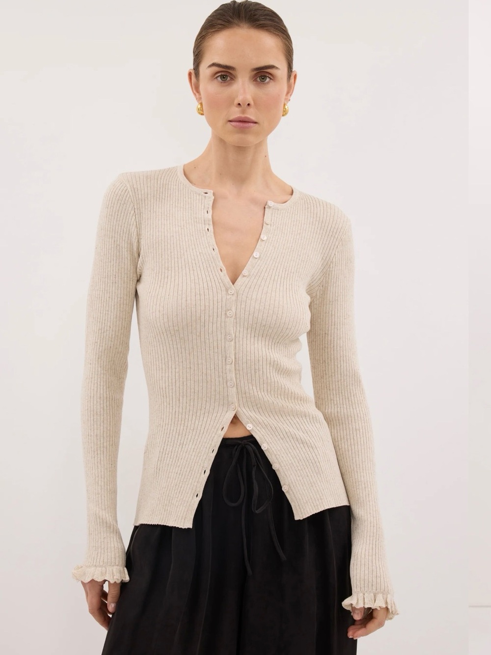DISSH • Kaia Natural Ruffle Knit Cardigan XL ribbed - nwt